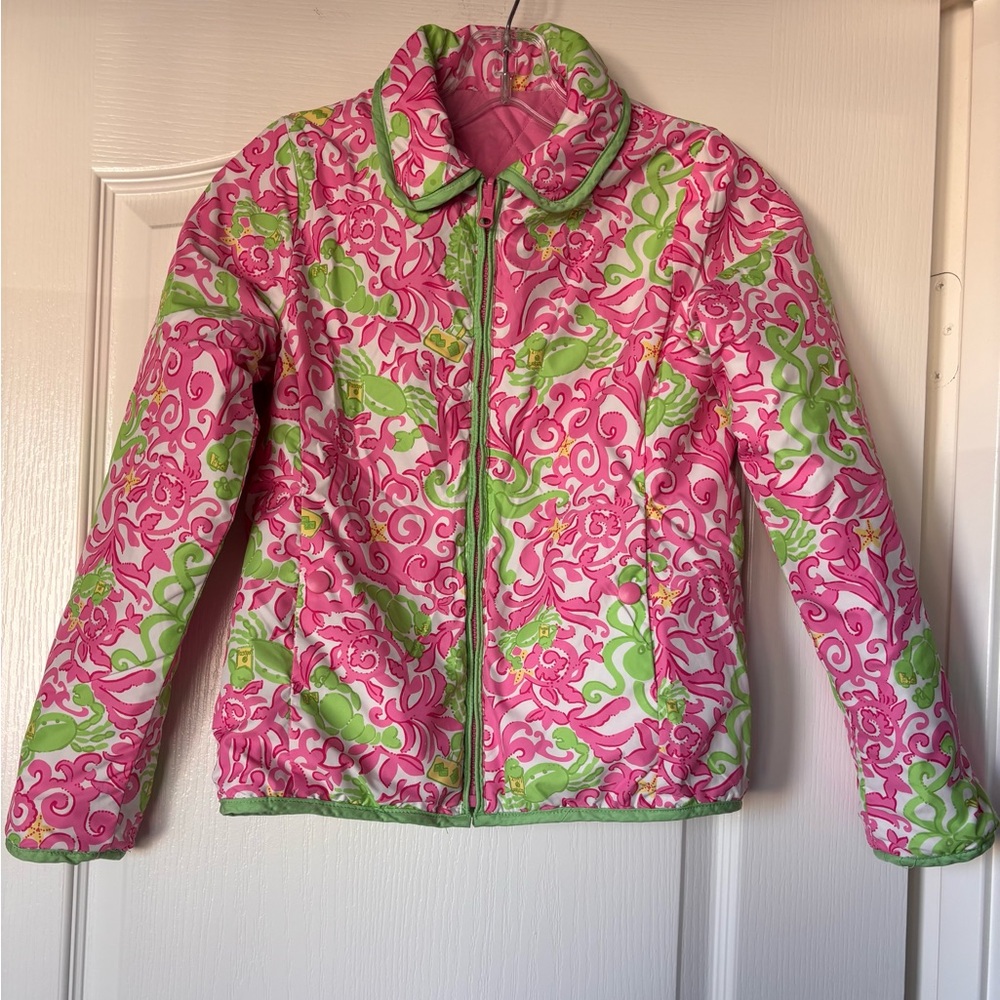 Lilly Pulitzer Reversible Puffer Jacket youth girl Size 8 pink octopus crab